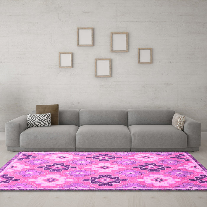 Machine Washable Abstract Pink Modern Rug in a Living Room, wshabs2423pnk