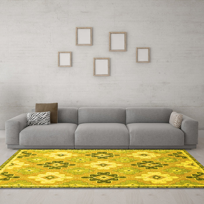 Machine Washable Abstract Yellow Modern Rug in a Living Room, wshabs2423yw