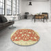 Round Abstract Bright Orange Oriental Rug in a Office, abs2424