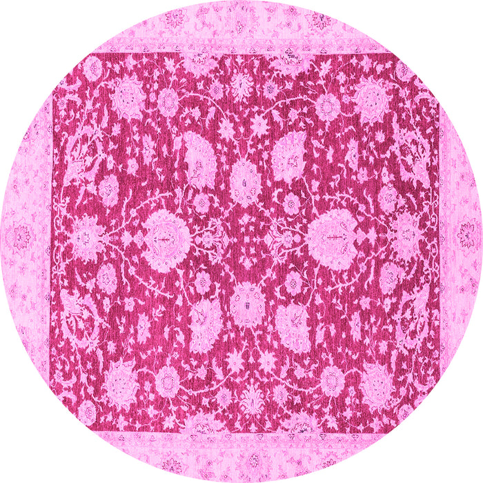 Round Machine Washable Oriental Pink Traditional Rug, wshabs2424pnk