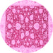 Round Machine Washable Oriental Pink Traditional Rug, wshabs2424pnk