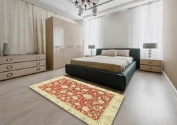 Abstract Bright Orange Oriental Rug in a Bedroom, abs2424