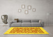 Machine Washable Oriental Yellow Traditional Rug in a Living Room, wshabs2424yw