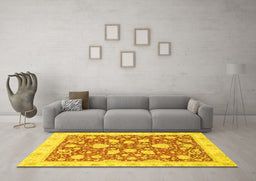 Machine Washable Oriental Yellow Traditional Rug in a Living Room, wshabs2424yw