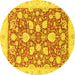 Round Machine Washable Oriental Yellow Traditional Rug, wshabs2424yw