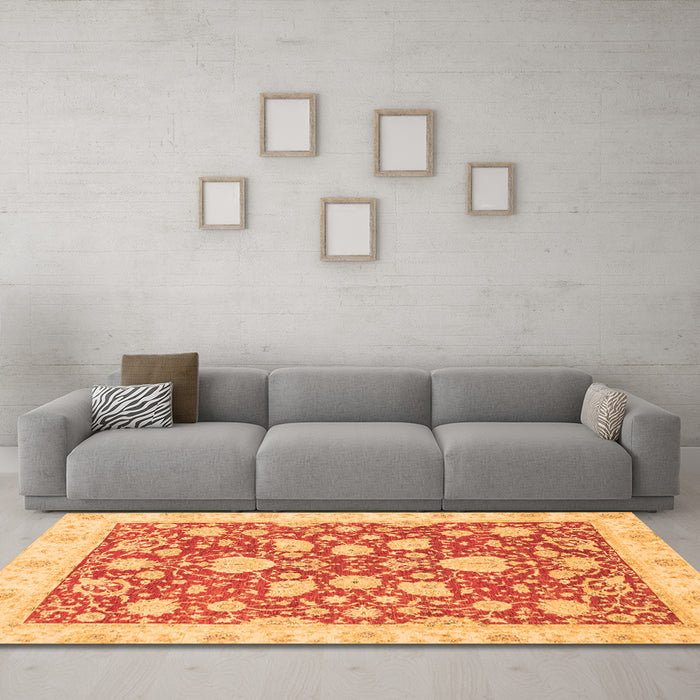 Machine Washable Oriental Orange Traditional Area Rugs in a Living Room, wshabs2424org