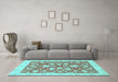 Machine Washable Oriental Light Blue Traditional Rug in a Living Room, wshabs2424lblu