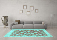 Machine Washable Oriental Light Blue Traditional Rug, wshabs2424lblu