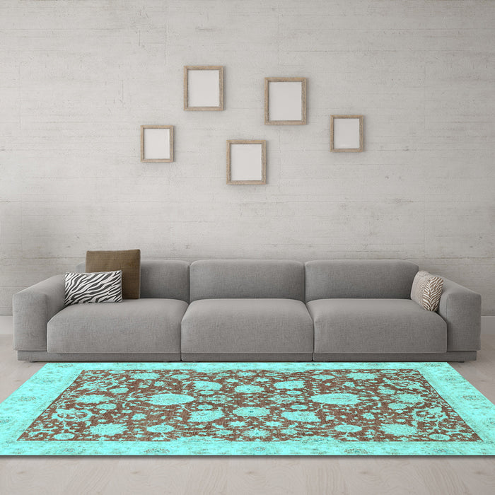 Machine Washable Oriental Light Blue Traditional Rug in a Living Room, wshabs2424lblu