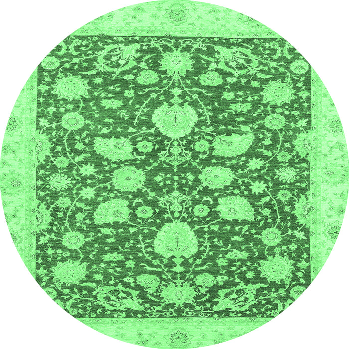 Round Machine Washable Oriental Emerald Green Traditional Area Rugs, wshabs2424emgrn
