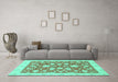 Machine Washable Oriental Turquoise Traditional Area Rugs in a Living Room,, wshabs2424turq