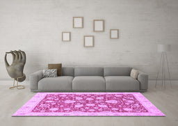 Machine Washable Oriental Purple Traditional Area Rugs in a Living Room, wshabs2424pur