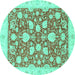 Round Machine Washable Oriental Turquoise Traditional Area Rugs, wshabs2424turq