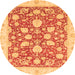 Round Machine Washable Oriental Orange Traditional Area Rugs, wshabs2424org