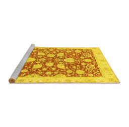 Sideview of Machine Washable Oriental Yellow Traditional Rug, wshabs2424yw