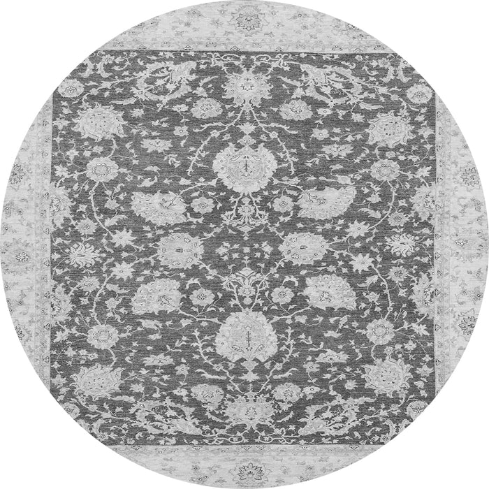 Round Machine Washable Oriental Gray Traditional Rug, wshabs2424gry