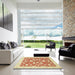 Square Abstract Bright Orange Oriental Rug in a Living Room, abs2424