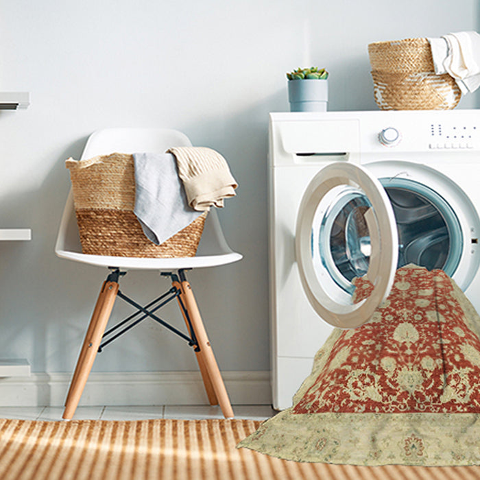 Machine Washable Abstract Bright Orange Rug in a Washing Machine, wshabs2424