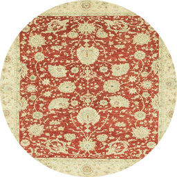 Round Abstract Bright Orange Oriental Rug, abs2424
