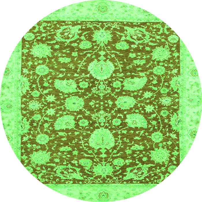 Round Machine Washable Oriental Green Traditional Area Rugs, wshabs2424grn