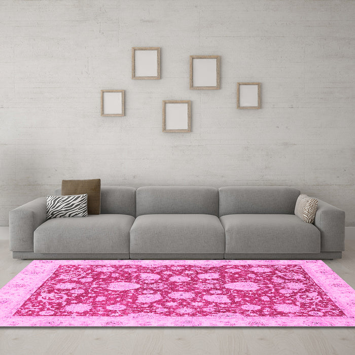 Machine Washable Oriental Pink Traditional Rug in a Living Room, wshabs2424pnk