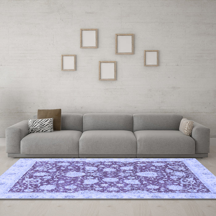 Machine Washable Oriental Blue Traditional Rug in a Living Room, wshabs2424blu