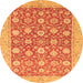 Round Machine Washable Oriental Orange Traditional Area Rugs, wshabs2425org