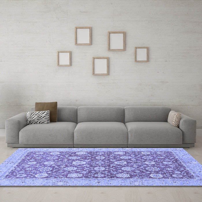 Machine Washable Oriental Blue Traditional Rug in a Living Room, wshabs2425blu