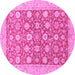 Round Machine Washable Oriental Pink Traditional Rug, wshabs2425pnk