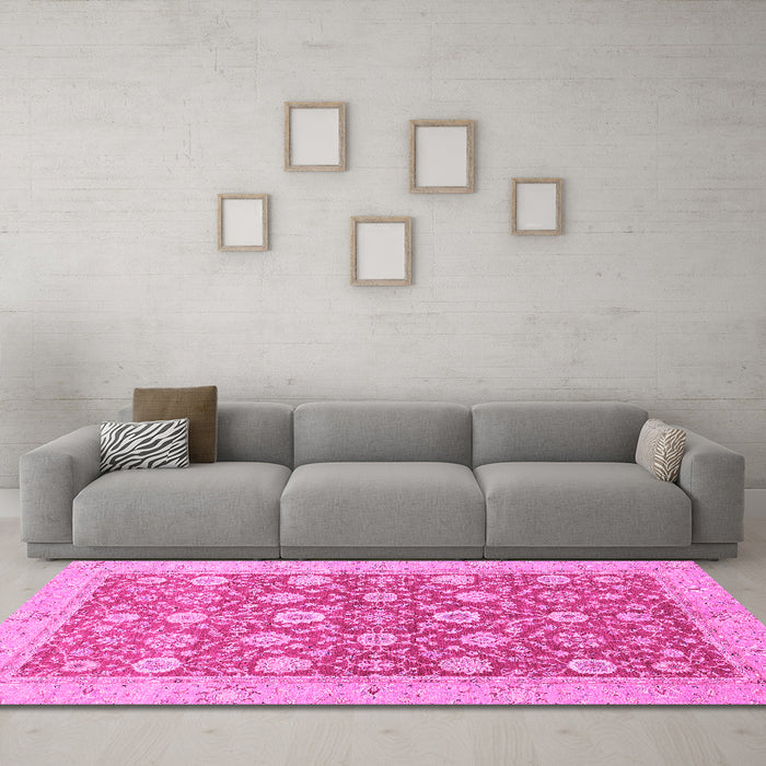 Machine Washable Oriental Pink Traditional Rug in a Living Room, wshabs2425pnk