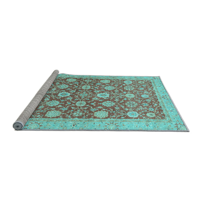 Sideview of Machine Washable Oriental Light Blue Traditional Rug, wshabs2425lblu