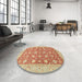 Round Abstract Red Oriental Rug in a Office, abs2425