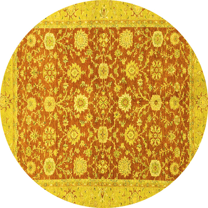 Round Machine Washable Oriental Yellow Traditional Rug, wshabs2425yw