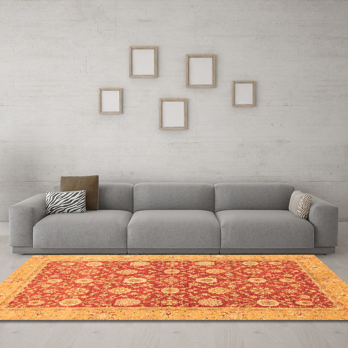 Machine Washable Oriental Orange Traditional Area Rugs in a Living Room, wshabs2425org
