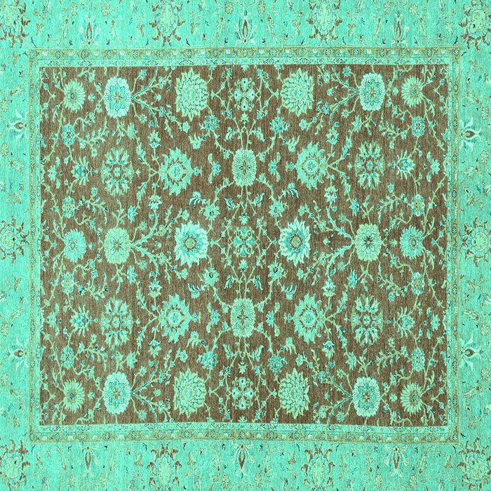 Square Machine Washable Oriental Turquoise Traditional Area Rugs, wshabs2425turq