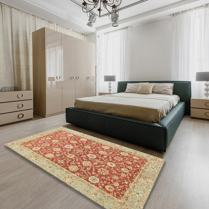 Abstract Red Oriental Rug in a Bedroom, abs2425