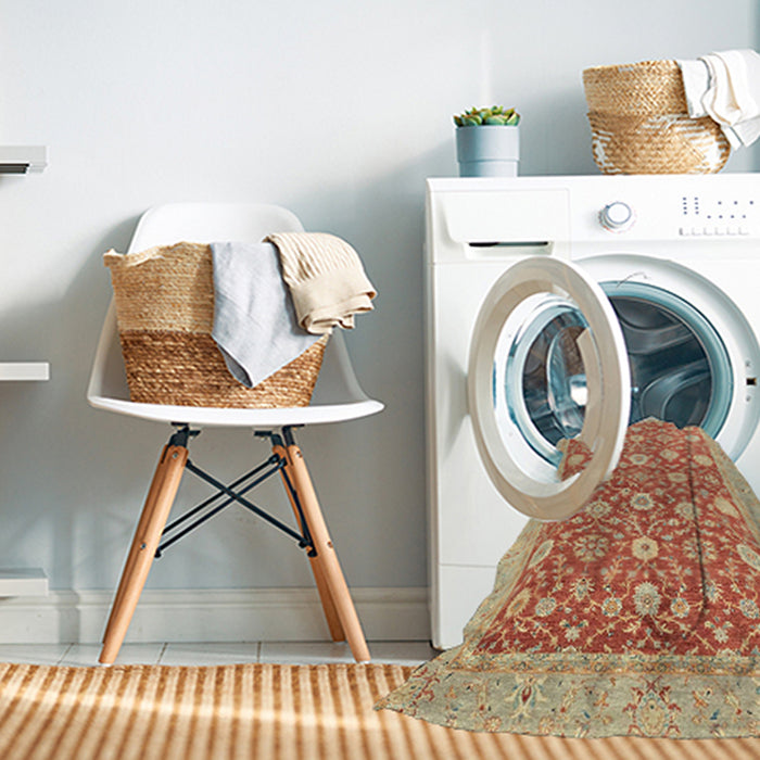 Machine Washable Abstract Red Rug in a Washing Machine, wshabs2425