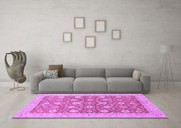 Machine Washable Oriental Purple Traditional Area Rugs in a Living Room, wshabs2425pur