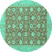 Round Machine Washable Oriental Turquoise Traditional Area Rugs, wshabs2426turq