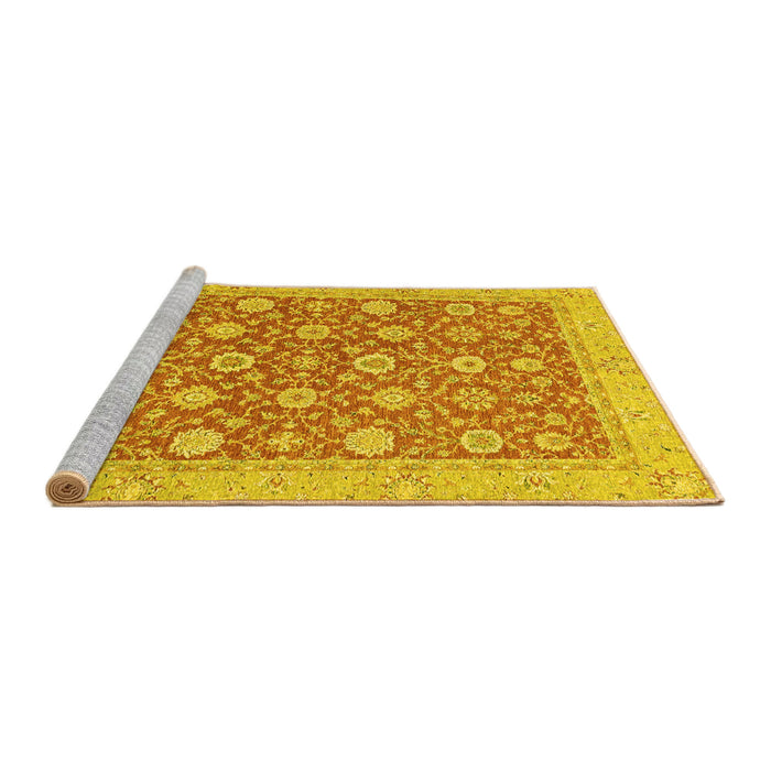Sideview of Machine Washable Oriental Yellow Traditional Rug, wshabs2426yw