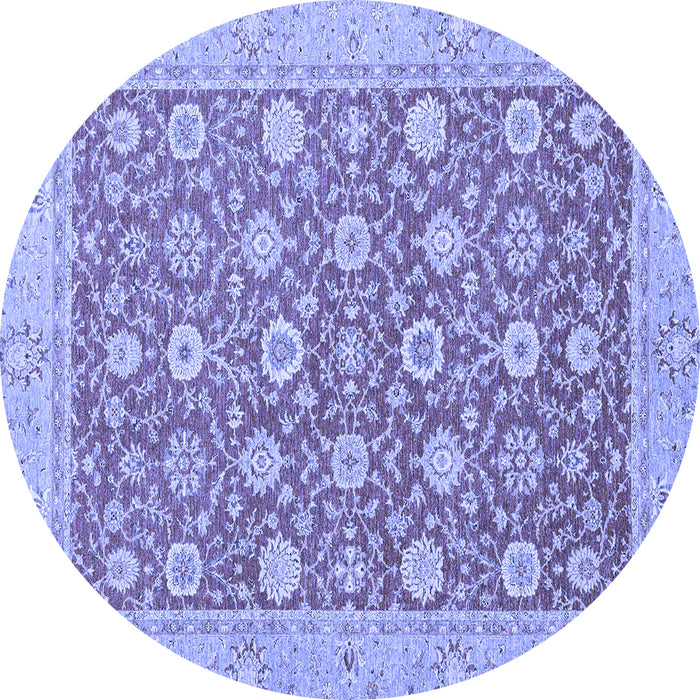 Round Machine Washable Oriental Blue Traditional Rug, wshabs2426blu