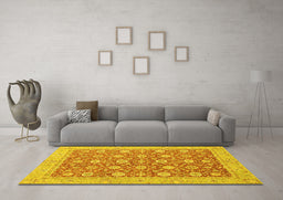 Machine Washable Oriental Yellow Traditional Rug in a Living Room, wshabs2426yw