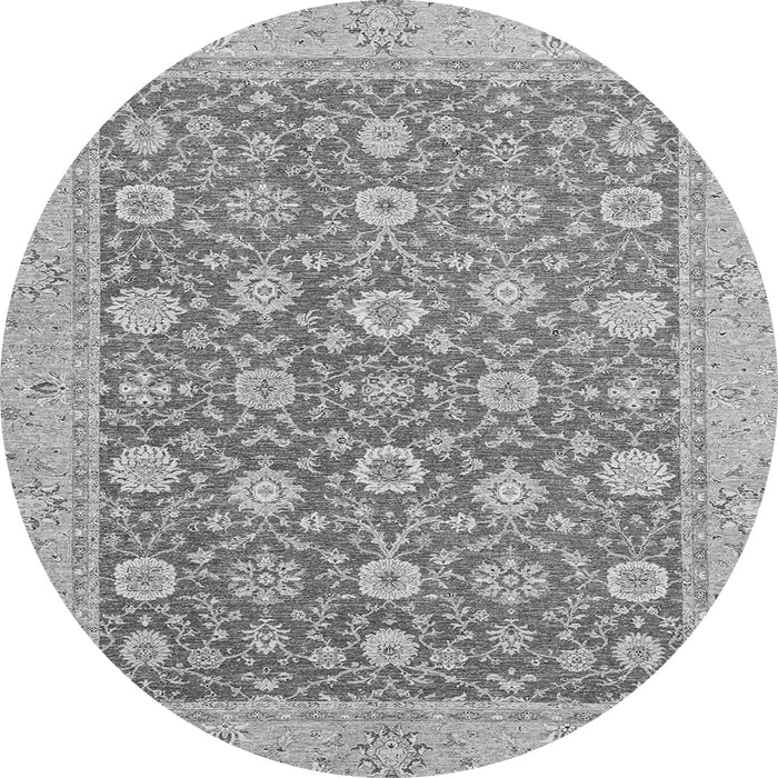 Round Machine Washable Oriental Gray Traditional Rug, wshabs2426gry