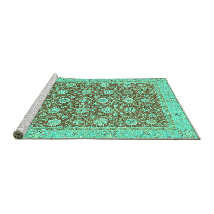 Sideview of Machine Washable Oriental Turquoise Traditional Area Rugs, wshabs2426turq