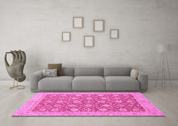 Machine Washable Oriental Pink Traditional Rug in a Living Room, wshabs2426pnk