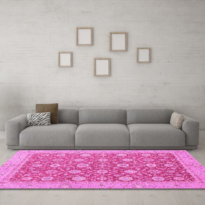 Machine Washable Oriental Pink Traditional Rug in a Living Room, wshabs2426pnk