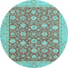 Round Machine Washable Oriental Light Blue Traditional Rug, wshabs2426lblu