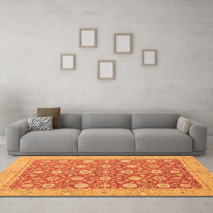 Machine Washable Oriental Orange Traditional Area Rugs in a Living Room, wshabs2426org