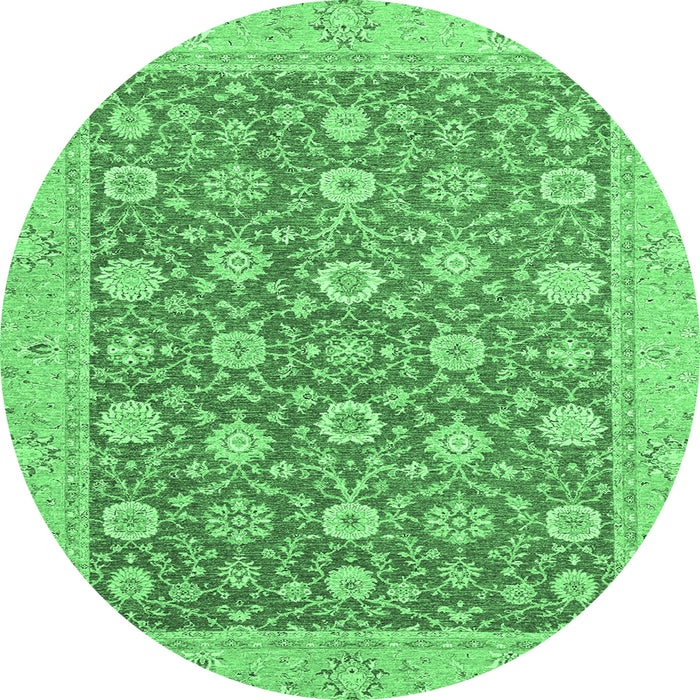 Round Machine Washable Oriental Emerald Green Traditional Area Rugs, wshabs2426emgrn