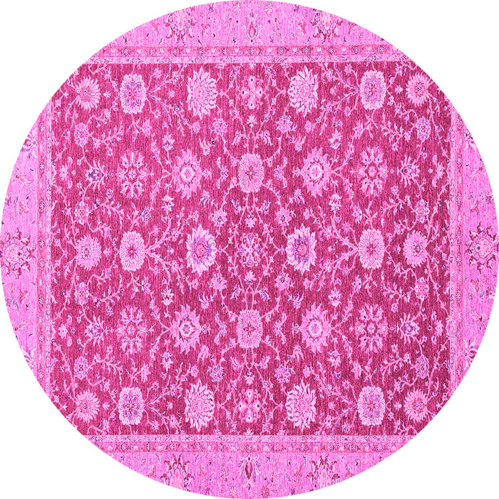 Round Machine Washable Oriental Pink Traditional Rug, wshabs2426pnk